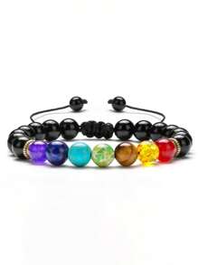 1 Stück Geflochtenes Seil Armband für Herren, 8mm Lavastein Perlen Chakra Armband, geflochtenes Seil Armband mit Naturstein, Yoga Armband, Meditation Schmuck