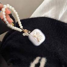 蝴蝶设计手工耳塞盒，挂绳耳机保护套，可爱软套适用于 4/3/Pro/1/2、 Pro 2 - 透明閃粉米白蝴蝶結+掛鏈 - 查看 2