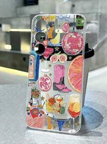 1 pieza Funda de teléfono transparente con ilustración perforada, anti-caída gruesa, impresa, transparente, apta para funda de teléfono/cubierta protectora, compatible con , Galaxy, compatible con Redmi