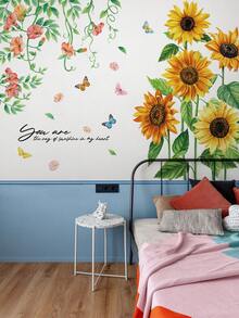 Sunflower Floral Theme Home Decor Wall Sticker For Bedroom Background - Multicolor - View 19