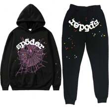 Men's Hip Hop Oversized Letter Printed Harajuku Retro Big Size Hoodies Hoodie Long Sleeve And Pants Set Joint Set For Men And Women 2PC