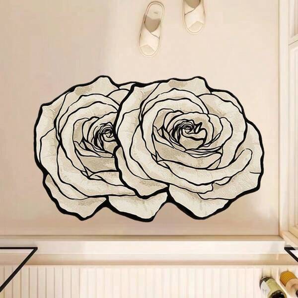 Tapete de banheiro de diatomita com padrão de rosas, 1 peça, material de diatomita de 0,3 cm, decorativo, tapete de banheiro, tapete higiênico, almofada Q-Soft, absorção rápida, antibacteriano, fácil limpeza, reutilizável, resistente ao desgaste, armazenamento conveniente, seguro e