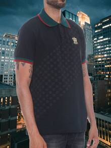 Homme Men's Paris Italy Baroque Short Sleeve Polo Shirt , Button Up Collar Golf Casual Husband - Black - View 2