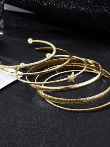 Set de 5 pulseras retro con estrella abierta exagerada, conjunto de pulseras asimétricas y lisas