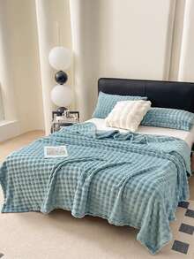 1 件柔软、舒适、亲肤的泡泡绒边毯（湖蓝色），适用于卧室和客房 - 藍色 - 查看 7