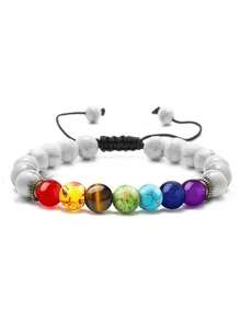 1 Stück Geflochtenes Seil Armband für Herren, 8mm Lavastein Perlen Chakra Armband, geflochtenes Seil Armband mit Naturstein, Yoga Armband, Meditation Schmuck
