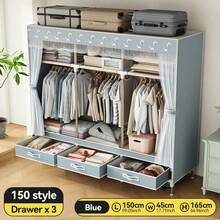 Mesh Fabric Wardrobe With Drawers, Simple Portable Closet Cloth Cabinet For Rental House/Bedroom/Dorm, Economic & Durable - Multicolor - View 14