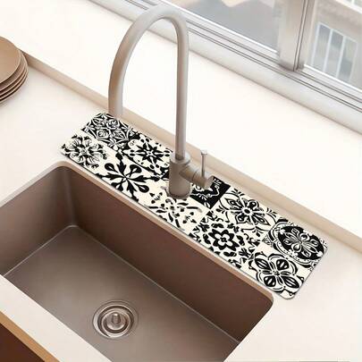 1 pieza Alfombrilla de secado con estampado bohemio, alfombrilla a prueba de humedad para cocina y baño, alfombrilla absorbente para grifos de baño, decoración de cocina y mesa, adecuada para regalos festivos, se puede regalar