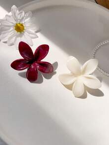 2 Pc Set Boho Style Beige & Wine Red Spring Summer Marble Daisy Flower Hair Clips Small Hair Accessories - Multicolor - View 2