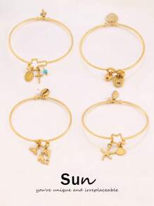 1pc Stainless Steel Ocean Starfish Conch Pendant Bangles Fashion Pearl Heart Pendant Open Bangle Cross Virgin Mary Charms Bangle Bracelet Jewelry