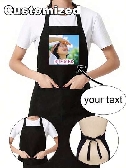 1pc Personalized Custom Chef Black Apron,Image Customization,Text Customization,Family Apron,Baking Apron,Housewife Apron,Hairdresser Beauty Salon Cosmetologist Cosmetology School Barber Gift Custom,Unique,Personalized Ideal Gift