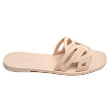 Sandalias planas minimalistas con correa calada - Diseño geométrico elegante - Beis - Ver 5