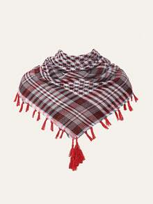 1 pieza Pañuelo de cuello con borlas geométricas en estilo patchwork a cuadros - Multicolor - Ver 17