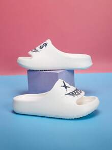 儿童泡沫拖鞋轻便防滑软底可爱卡通休闲家居凉鞋速干简约系带男女儿童沙滩人字拖 - 白色 - 查看 8