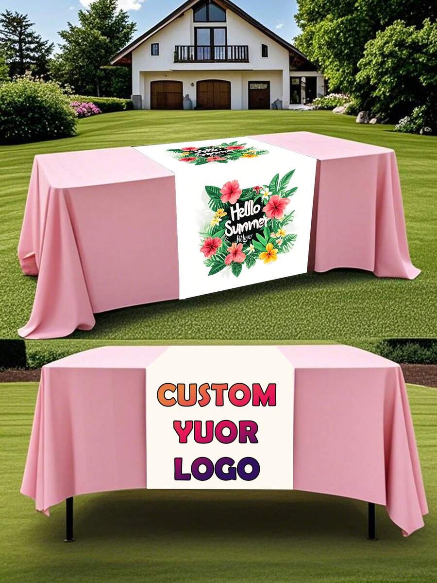 1pc Customized Linen Table Runner, Personalized Full-Color Printing, Suitable For Wedding, Birthday, Anniversary And Events - Polyester, Custom Design, Exhibition, Festival, Holiday Decor, Supplier Booth - Multicolor - View 1