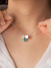 Custom Birthstone Necklace - Custom Children's Letter Necklace - Personalized Gifts For Kids - Initial Necklace With Birthstone - Birthday Gift - Multicolor - View 2