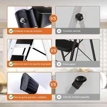 Escaleras de Tijera de 4 Peldaños, Escalera Tubular Antiderrapante, Escaleras Plegables para Casa, Oficina, Comercio e Industria (Negro - 4 Peldaños) - Negro - Ver 4