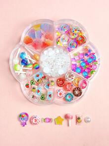1盒心形、星星、糖果可爱指甲饰3D仿真彩色棒棒糖、甜甜圈美甲配件DIY美甲用品指甲美甲宝石 - 彩色 - 查看 4