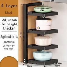 1 Giá để đồ bồn rửa bằng thép cacbon, Giá để nồi & chảo bằng kim loại, Kệ để đồ phòng tắm dưới tủ có thể điều chỉnh - màu đen - Xem 3