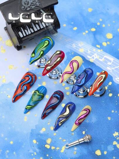 Add A Touch Of Romance With Charming 10pcs Stiletto Shape Handmade Charms Music Festival Rock Style 3d Three-Dimensional Decoration Colorful Contrast Color Chrome Sunshine European Style Nordic Full Coverage Press On Nails Set Elegant Sweet Heart Saint Patrick's Day Modern Passionate Hot Girl Full Coverage Acrylic Fake Nails Kit For Women And Girls Wedding Nails & 1pc Mini Nail File & 1 Sheet Adhesive Tabs