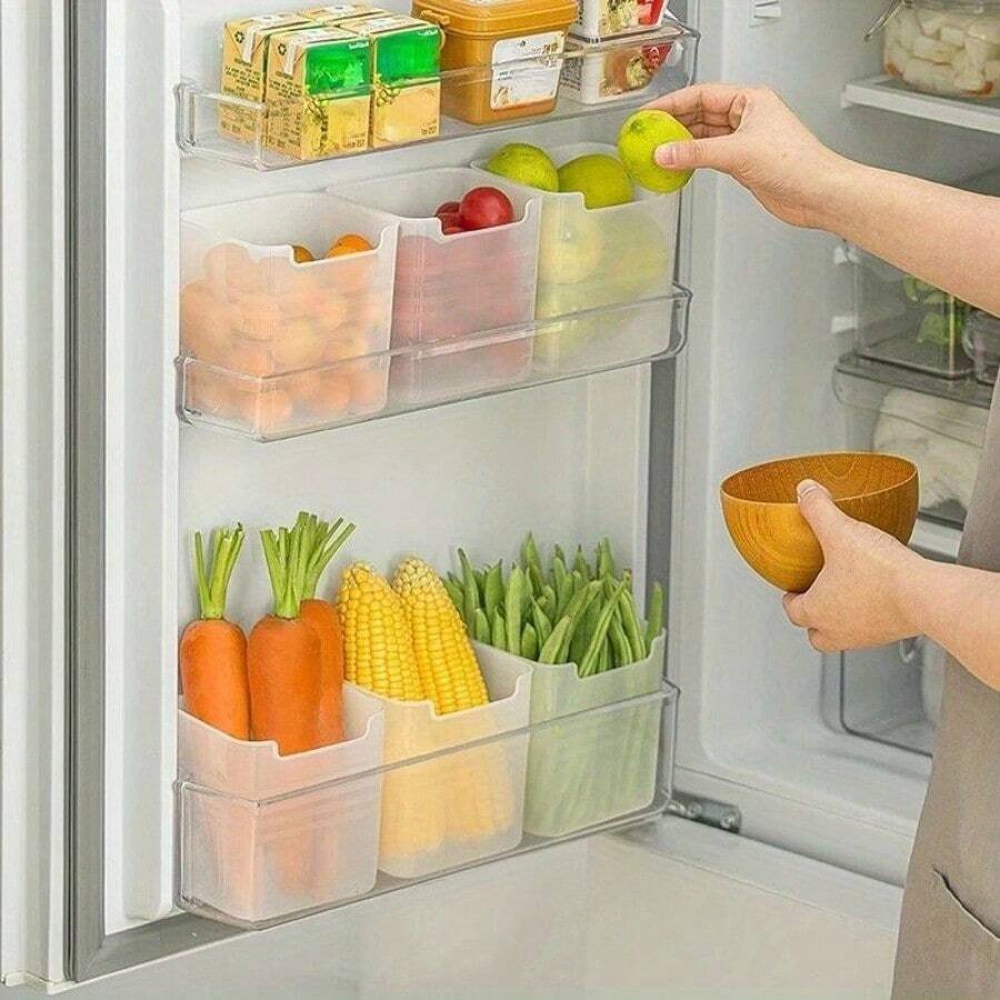 1 pieza/3 piezas Organizador de refrigerador, caja de almacenamiento de alimentos frescos, organizador de vegetales, frutas, especias para la puerta lateral del refrigerador, contenedor de almacenamiento de alimentos para la cocina