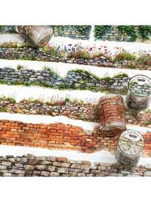 1 Roll 78.74inch(200cm) Old Courtyard Walls And Flower Grass Themes PET Stickers On Roll Cutting Decor Scrapbooking Personalized DIY Collage Card Material Aesthetics Junk Journal Office & School Supplies Scrapbook Supplies - Multicolor - View 12