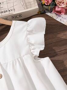 Elegant Simple Solid Color Cap Sleeve Dress For Tween Girls, Summer - White - View 4