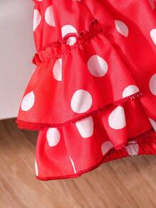 Infant Girls' Spring/Summer Cap Sleeve Polka Dot Print Bodysuit & Headband Set With Bow Decor - Multicolor - View 7