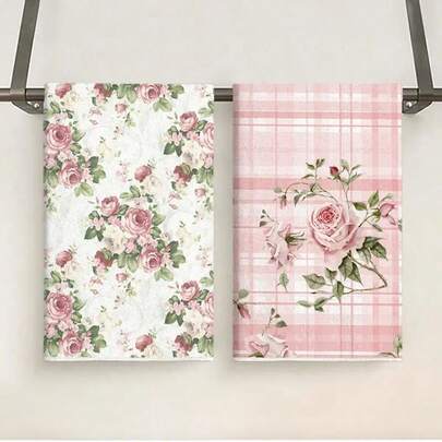 1 件/2 件现代花卉婚礼季节手巾，柔软吸水可机洗涤纶洗碗布，非常适合厨房装饰、烹饪、烘焙、节日装饰和浴室必需品、餐桌装饰、厨房用品、家居装饰、新家浴室乔迁礼物、厨房毛巾