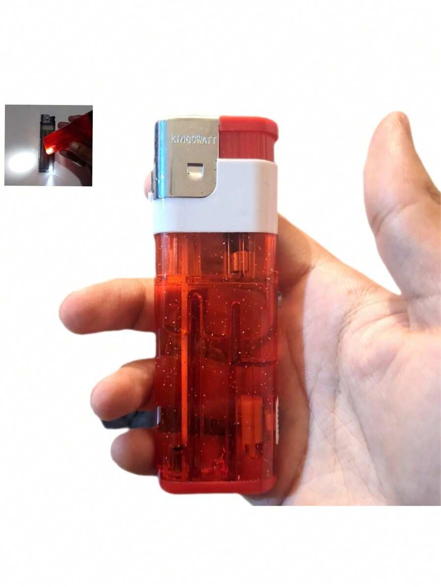 Encendedor Grande Recargable con Lámpara de Luz Led Usa Gas Butano - Rojo - Ver 1