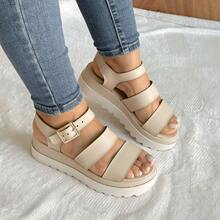 Sandalias beige con plataforma blanca - Beis - Ver 2