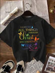 By God Spoiled By My Husband Letter Women Short Sleeve T-Shirt Casual Black Summer - Black - View 6