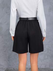 2 piezas de pantalones cortos elegantes de cintura alta y bolsillos de unicolor para mujer, uso casual y de oficina, para el verano
