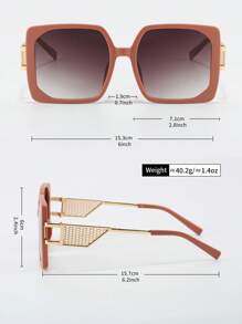 1pc Women Fashionable Square Glasses With Vintage Metal Temples, Pink Color, Suitable For Summer Travel, Beach & Vacation For Summer Beach Vacation,Outdoor,Travel