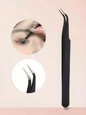 1支黑色斜角睫毛嫁接镊子，化妆工具
