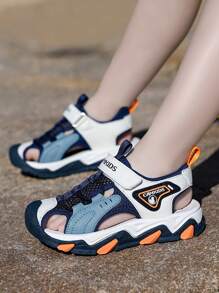 1 Paar Kindersandalen, neues Offener Zehenpartie Design, Zehenkappe, Jungen & Mädchen Sommer Sandalen, Schul-/Beachstil, rutschfeste Sohle, atmungsaktiv, leicht, Klettverschluss, geeignet für Sommer Outdoor