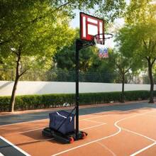 Adjustable Height 3.4-8.5 Ft Basketball Hoop, Basketball Hoop Outdoor, Basketball Hoop Goal System For Youth/Adults In Backyard/Driveway, Portable Outdoor W/ Weight Bag RED