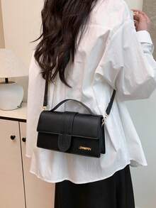 Women Fashion Versatile Simple Flap PU Tote Handbag - Black - View 3