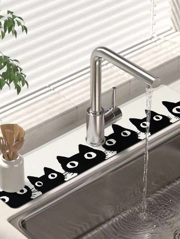 1 pièce Tapis de séchage pour vaisselle avec motif de patte de chien, tapis d'égouttage imperméable pour la cuisine et la salle de bain, tapis à ventouse pour robinet de salle de bain, décoration de cuisine et de table pour le printemps/été, disponible comme cadeau pour les amateurs de chiens