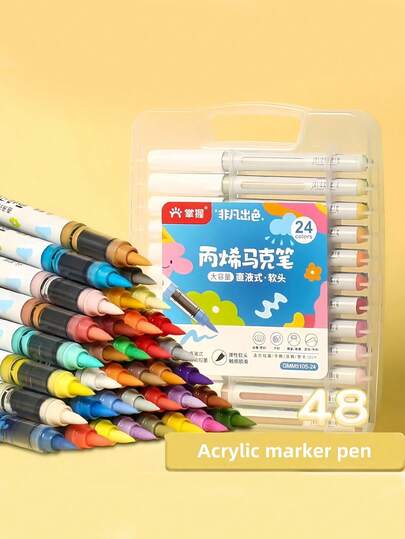 12/24/36/48 Color Straight-Liquid Acrylic Marker Pen, Intelligent Ink Control, 2.2 Grams Of Large-Capacity Ink, Special For Art, Used For Rock Painting, Ceramics, Wood, Plastic, Calligraphy, Scrapbooking, Body Painting, Card Making, And DIY Crafts.