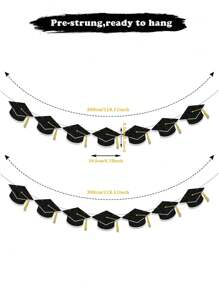 14pcs/Set New Graduation Tasseled Doctorate Cap Garland, Suitable For Graduation Party Decoration, Add Graduation Atmosphere With Exquisite Bunting