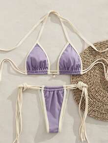 Plus Size Women European And American Style Bikini Set - Purple - View 2
