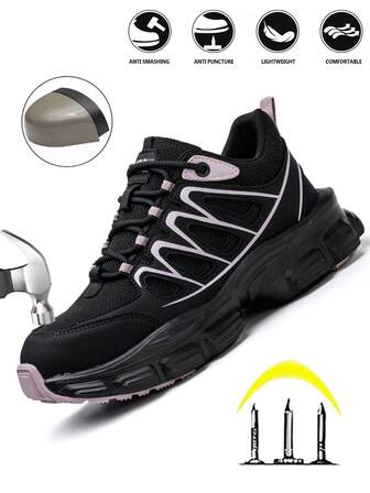 UMBURLLY Women's Steel Toe Shoes, Anti-Smash, Anti-Puncture, Breathable Uppers, Anti-Slip Soles, Suitable For All Season