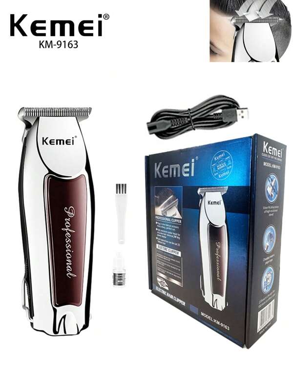 Kemei Tondeuse à cheveux électrique KM-9163 Tête T, Tondeuse de sculpture à espace zéro pour hommes, machine de coupe de cheveux à faible niveau sonore, tondeuse de cheveux portable mini design classique