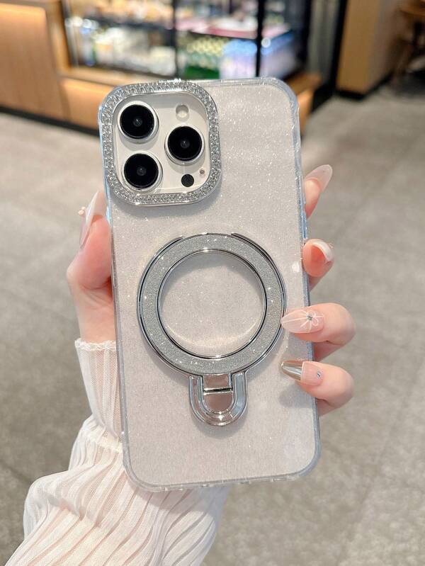 1pc Glitter Elegant Magnetic Charging Stand Protective Case Suitable For MagSafe Charger Compatible With IPhone 15, IPhone 15 Pro, IPhone 15 Pro Max, IPhone 16, IPhone 16 Pro, IPhone 16 Pro Max