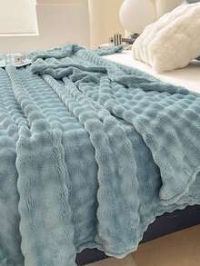 1 件柔软、舒适、亲肤的泡泡绒边毯（湖蓝色），适用于卧室和客房 - 藍色 - 查看 6