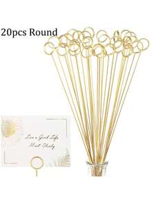 20/40 piezas Portarretratos de alambre metálico con diseño floral para tarjetas, sujetadores de fotos y decoración de bodas y fiestas - Dorado - Ver 9