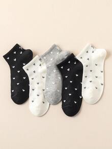 1/5 Pairs Women Heart Pattern Breathable Mesh Ankle Socks, Comfortable Moisture-Wicking Casual, School, Sports, Running, Fitness Socks For Spring/Summer - Multicolor - View 5