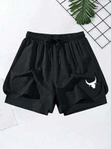 Set de 3 pantalones cortos hombre casuales, de dos capas, para fitness, running y deportes al aire libre