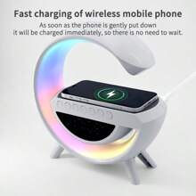 New Large Wireless Fast Charging Station - Sunrise Simulation, RGB Rhythm, Smart Wake-Up Light, Alarm Clock And Bedside Phone Holder, Smart Home Appliance | Modern Round Design | Portable Speaker, Holiday Gift (Needs To Be Plugged In To Charge The Speaker To Charge The Phone)